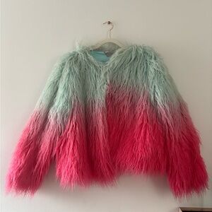 ASOS Pink and Green Ombre Faux Fur Cropped Jacket
